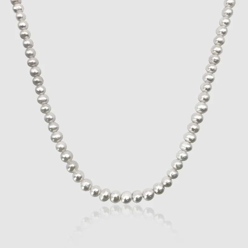 Necklace with colored diamonds for women-Rounded Real Pearl Necklace (Silver)