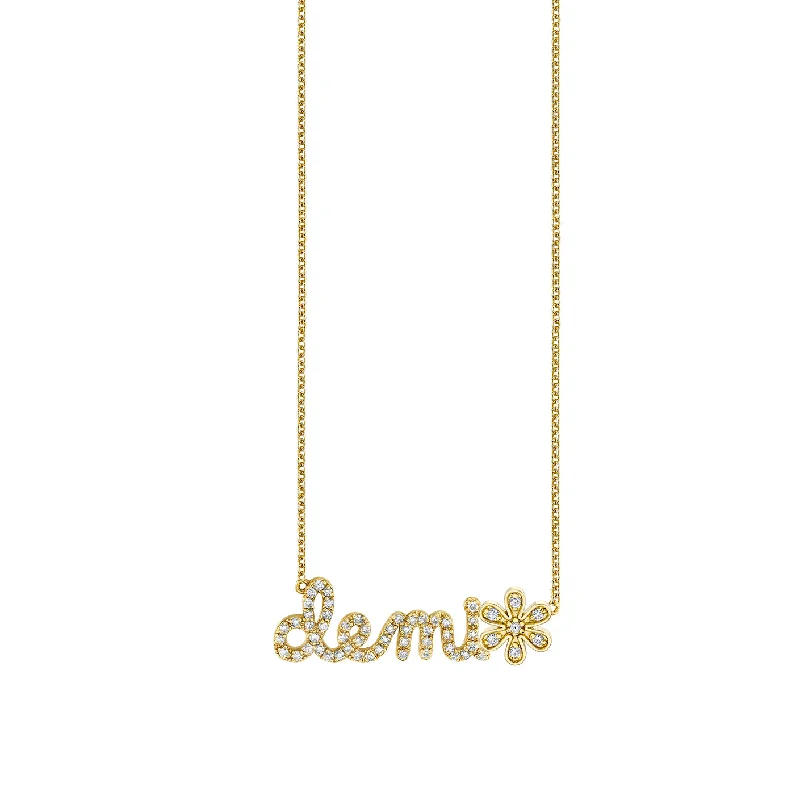 Fine necklace for women-Gold & Diamond Small Custom Script Daisy Icon Necklace