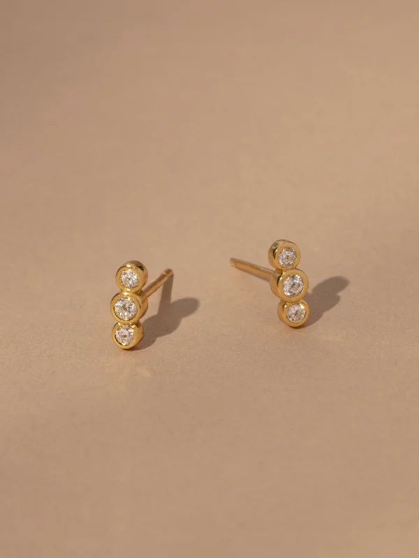 Black diamond earrings for women-Triple Diamond Vermeil Stud Earrings