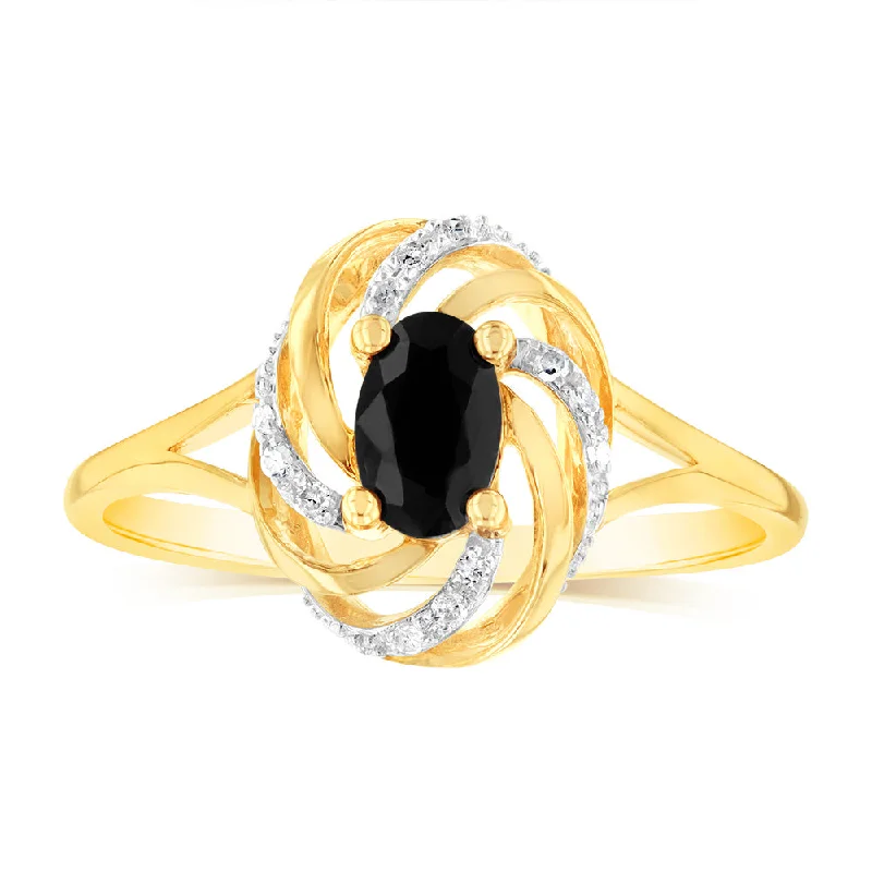 Rose gold engagement ring for women-9ct Yellow Gold 0.65Ct Natural Sapphire Ring in 12 Diamonds