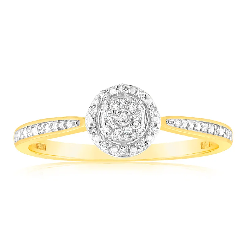 Custom platinum engagement ring for women-9ct Yellow Gold Ring Diamond Cluster Ring with 33 Brilliant Cut Diamond