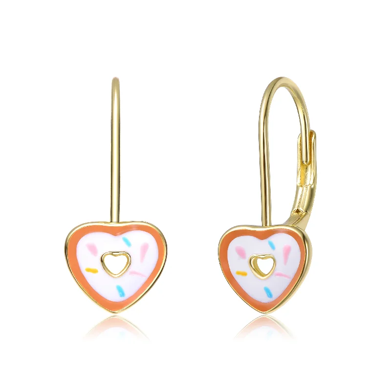 Floral earrings for women-Dainty Toddler/Young Kids Sterling Silver 14K Gold Plated Heart Donut Earrings