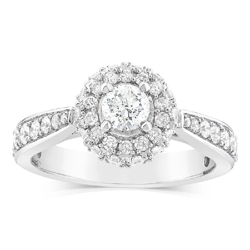 Custom diamond engagement ring for women-9ct White Gold Fancy Brilliant Round Shaped Ring in 1 Carat Natural Diamonds