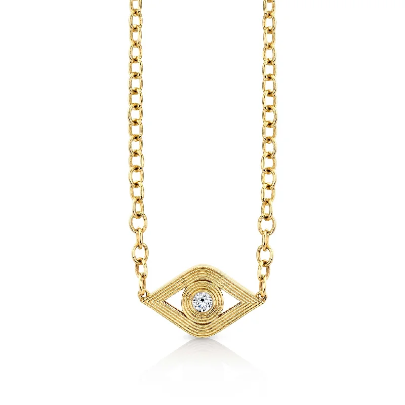 Diamond and sapphire necklace for women-Gold & Diamond Fluted Eye Necklace