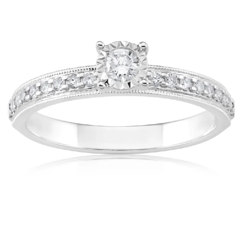 Solitaire diamond engagement ring for women-9ct White Gold Solitaire Ring with 1/3 Carat of Diamonds