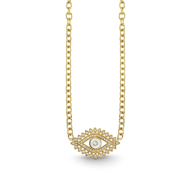 Simple pendant necklace for women-Gold & Diamond Eye Stone Inlay Necklace