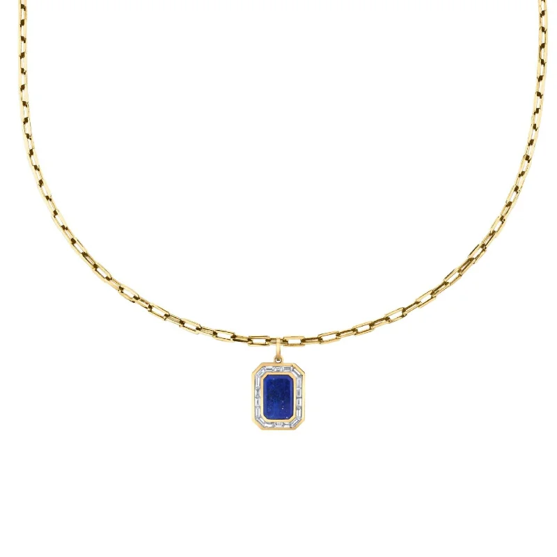 Silver pendant necklace for women-LAPIS NAMEPLATE PENDANT NECKLACE