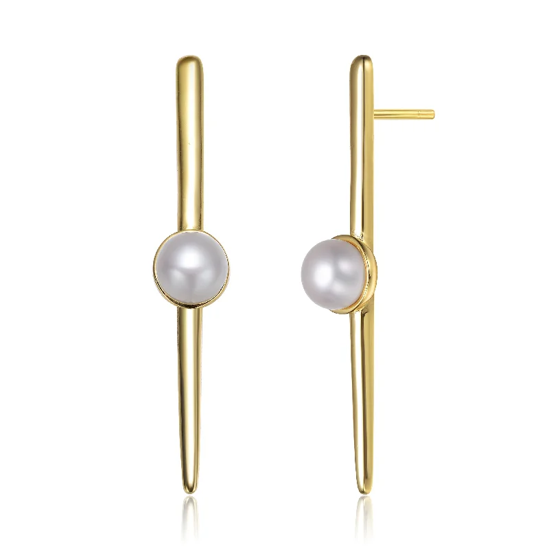 Fashionable earrings for women-Delphine Golden Drop Pearl Earrings