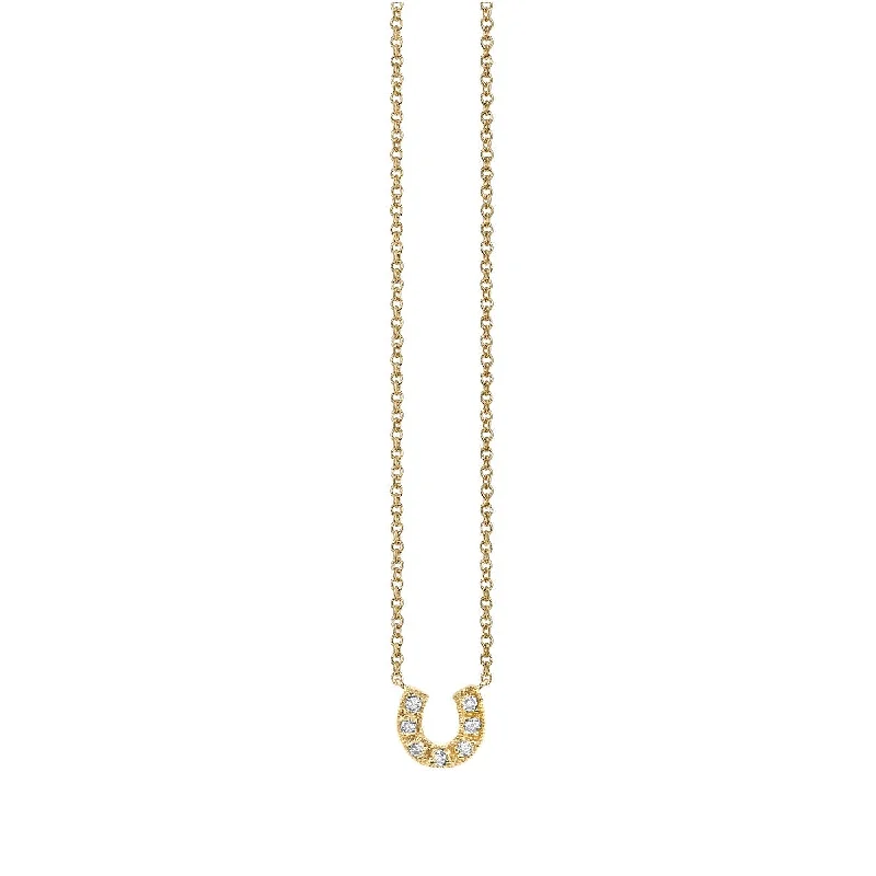 Simple gold necklace for women-Gold & Diamond Small Horseshoe Necklace