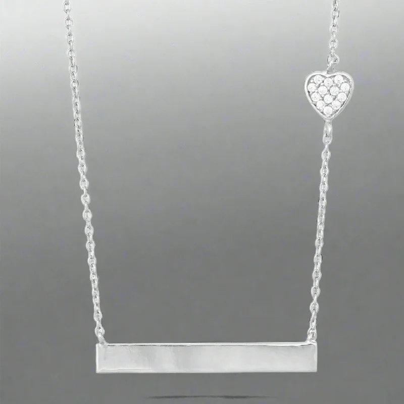 Personalized necklace for women-SS Bar Necklace with CZ Heart