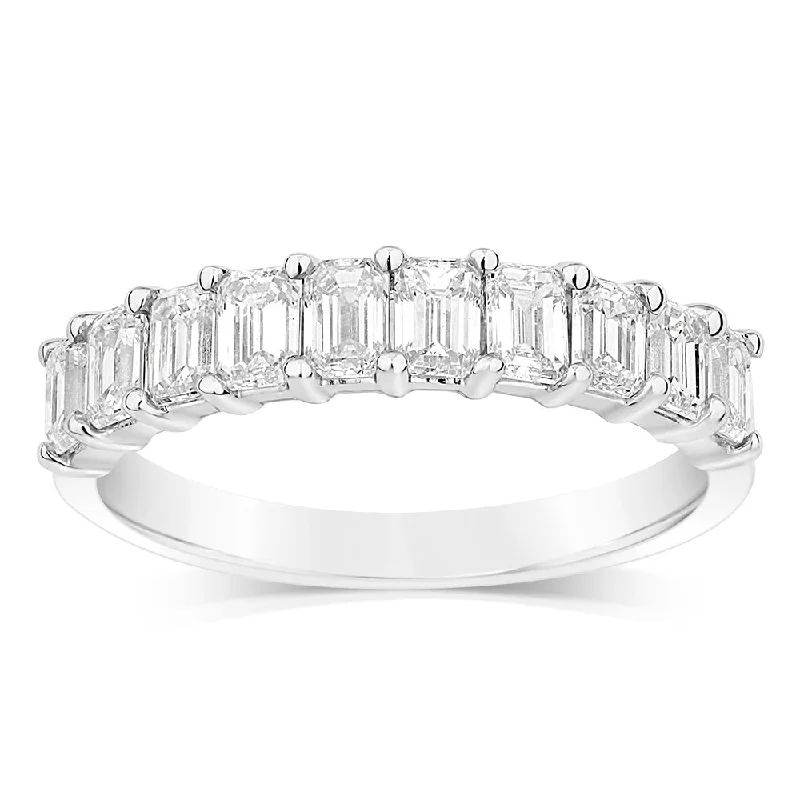 Rose gold engagement ring for women-Luminesce Lab Grown 10ct White Gold Eternity Emerald Cut Shaped Ring in 1 Carat Diamond