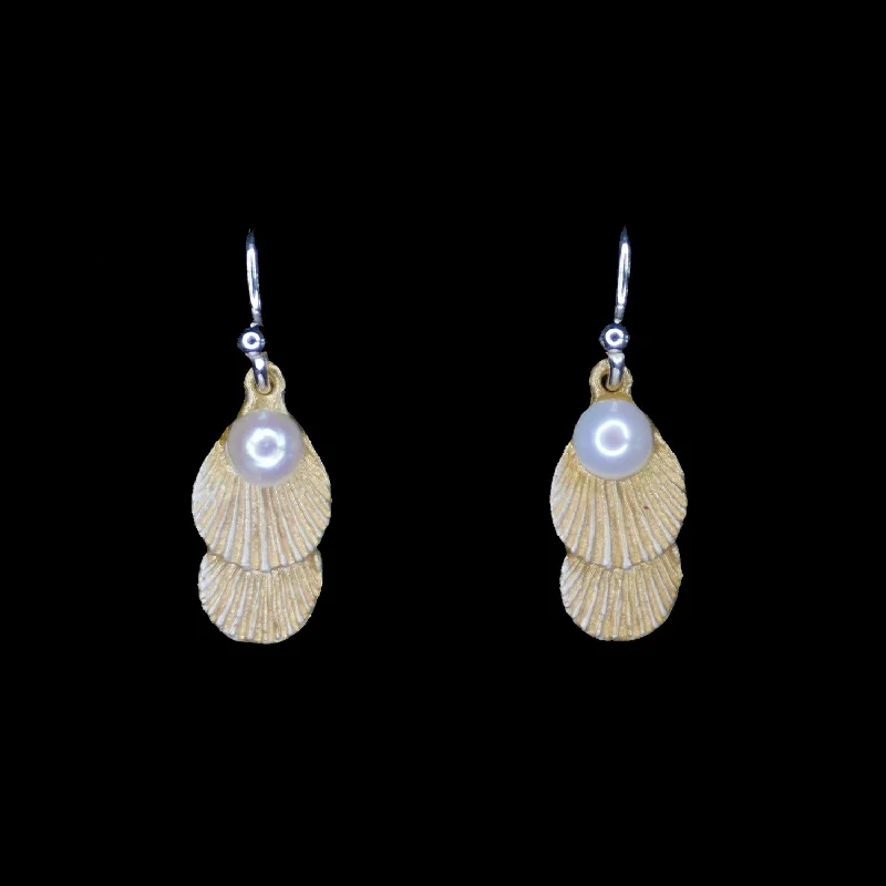 Gold diamond earrings for women-Sea Scallop Earrings - Petite Wire