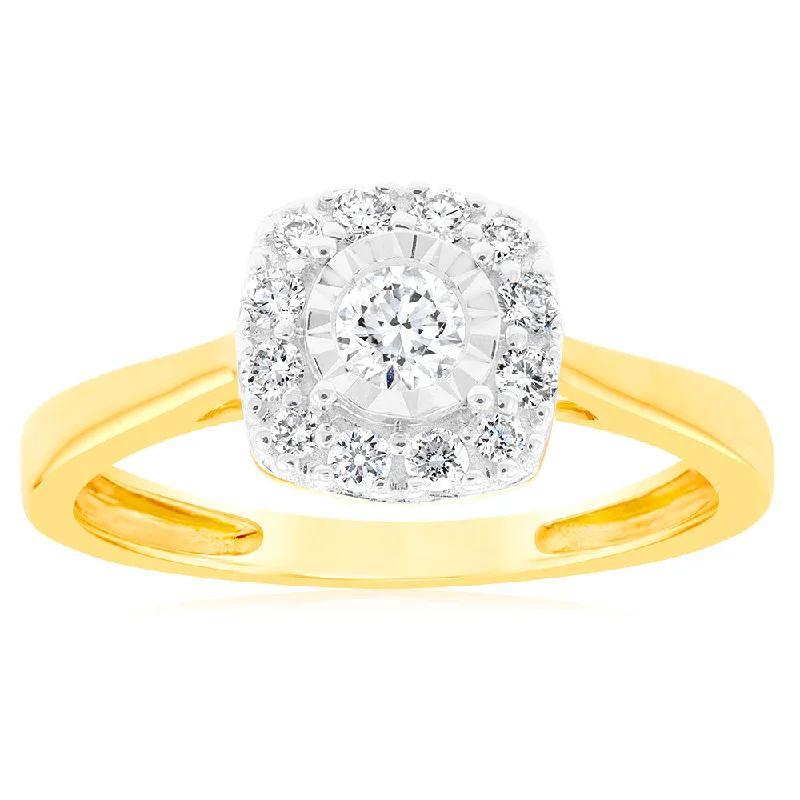 Designer engagement ring for women-Luminesce Lab Grown 9ct Yellow Gold 0.30 Carat Diamond Cluster Dress Ring