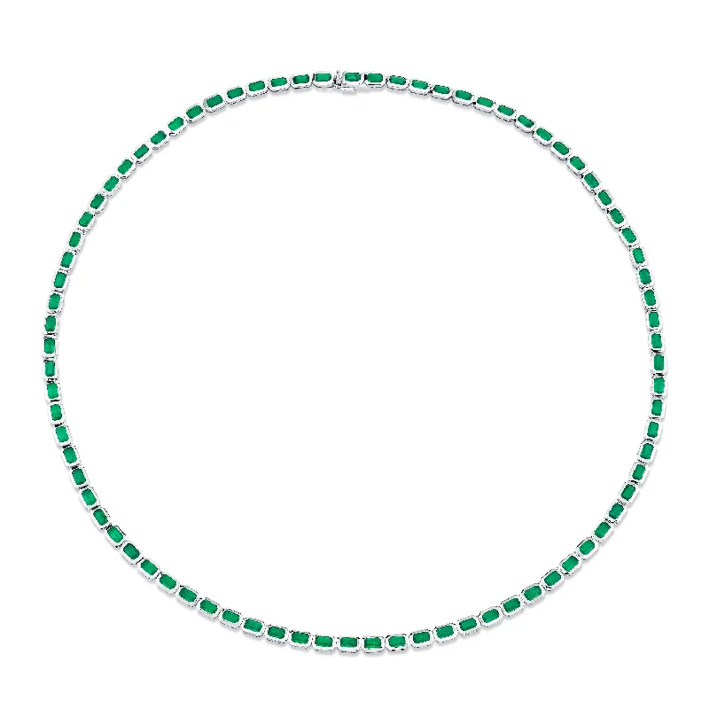 Large pendant necklace for women-MEN'S EMERALD BEZEL TENNIS NECKLACE