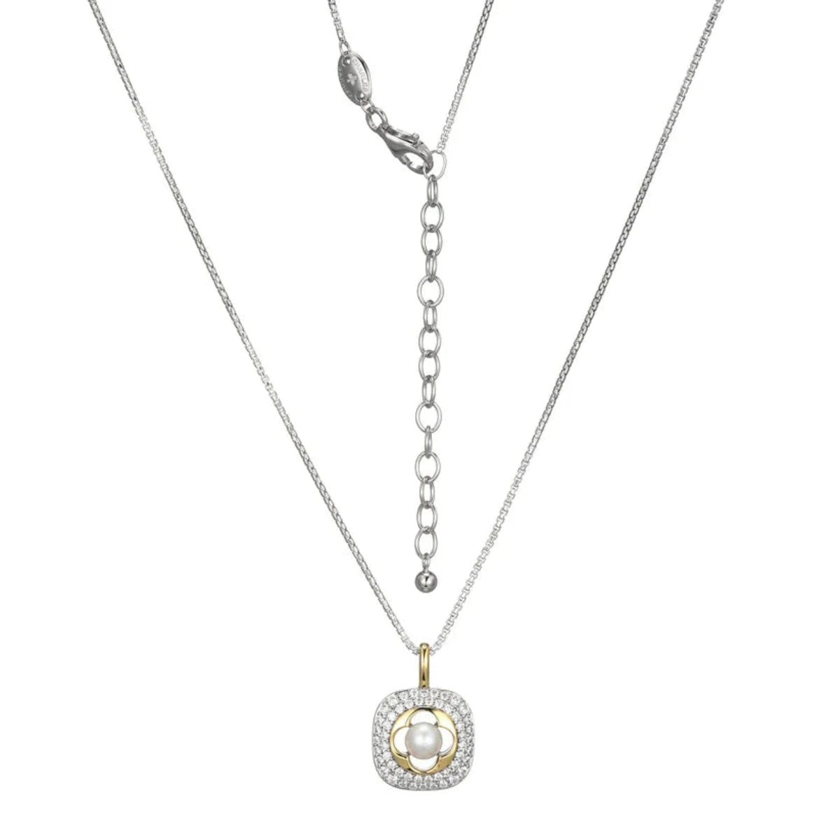 Circle necklace for women-SS Two-Tone 19" CZ and FWP Pearl Necklace