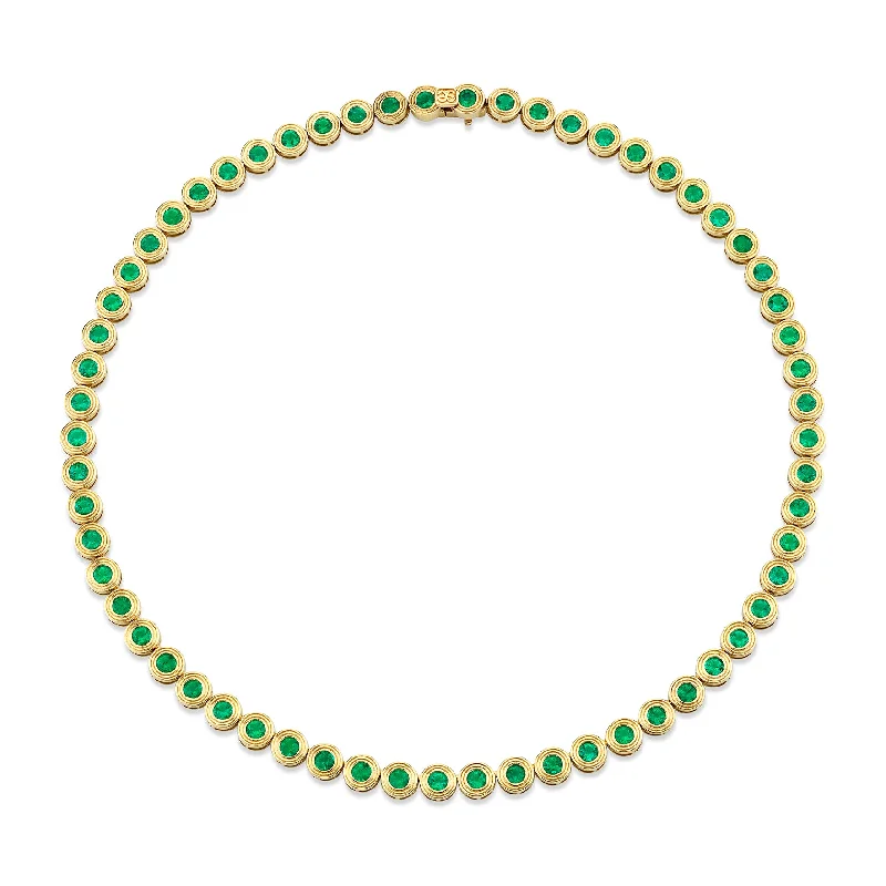 Wedding necklace for women-Gold & Emerald Large Fluted Eternity Necklace