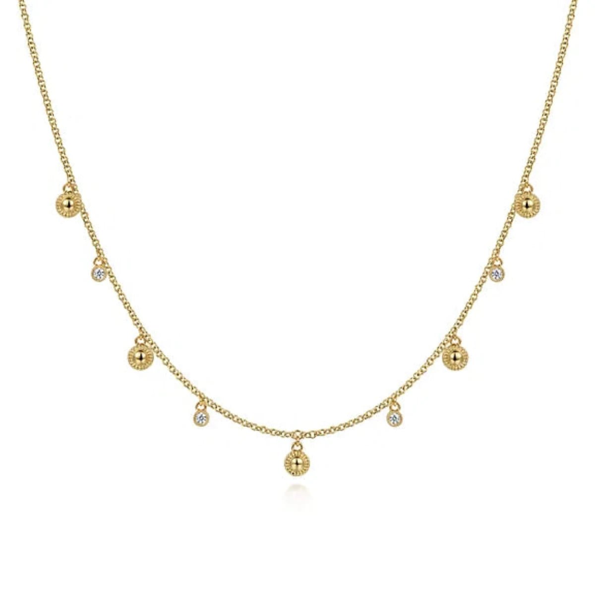 Solitaire necklace for women-14K Y Gold 18" 0.10cttw Station Necklace with Diamond Drops