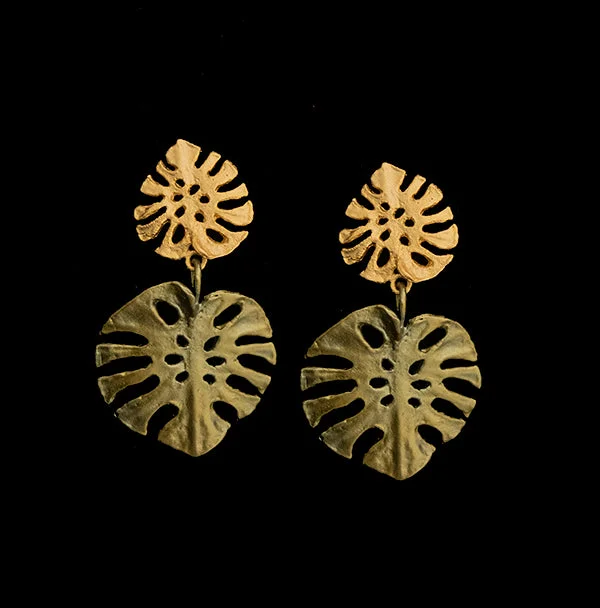 Gold hoop earrings for women-Monstera Earrings -  Large Post