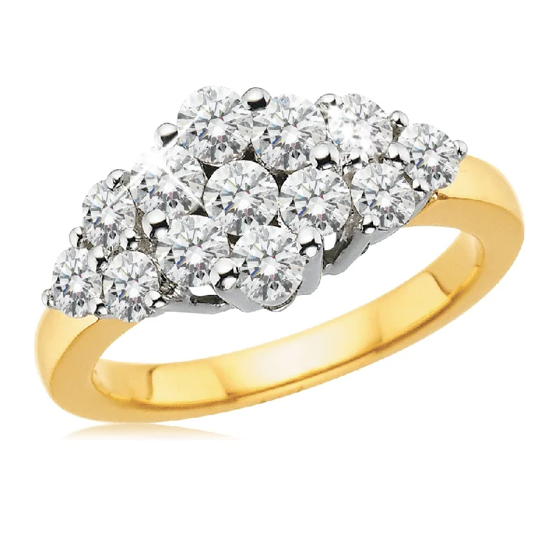 Platinum solitaire engagement ring for women-18ct Yellow Gold Cluster Ring with 1.00 Carat of Diamonds