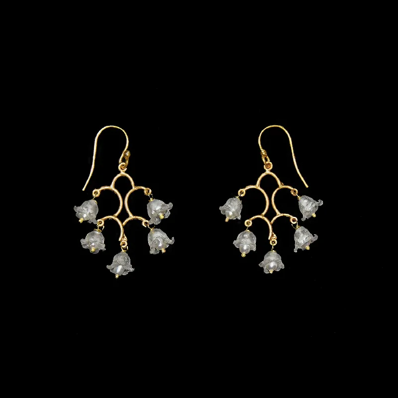 Hoop earrings for women-Fine Lily of the Valley Earrings - Chandelier Wire