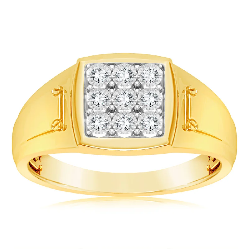 Art deco engagement ring for women-Luminesce Lab Grown 1/6 Carat Diamond Gents Ring in 9ct Yellow Gold