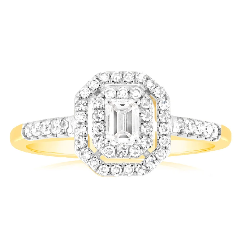 Wedding engagement ring for women-Luminesce Lab Grown 0.35 Carat Diamond Emerald Shaped Ring in 9ct Yellow Gold