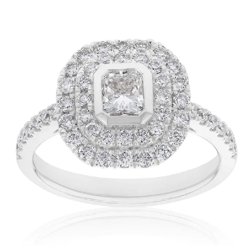 Gold engagement ring for women-18 White Gold 1.30 Carat Diamond Halo Ring