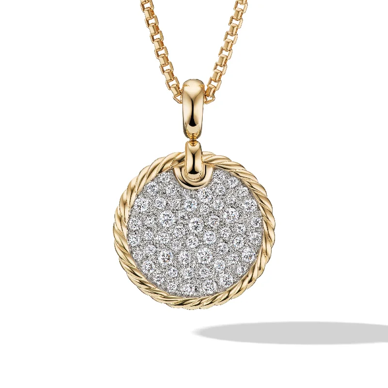 Diamond necklace for women-DY Elements® Disc Pendant in 18K Yellow Gold with Diamonds, 21.2mm