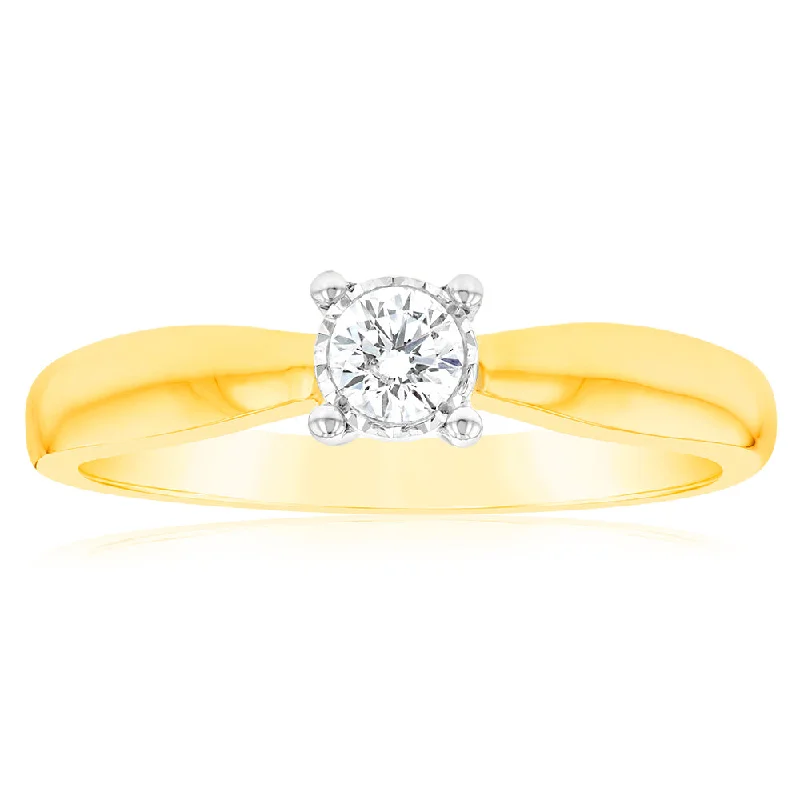 Simple and elegant engagement ring for women-Luminesce Lab Grown 1/10 Carat Diamond 4 Claw Ring in 9ct Yellow Gold