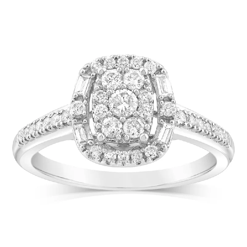 Solitaire engagement ring with sapphire for women-9ct White Gold Cushion Shaped Ring in 0.40 Carat Natural Diamonds