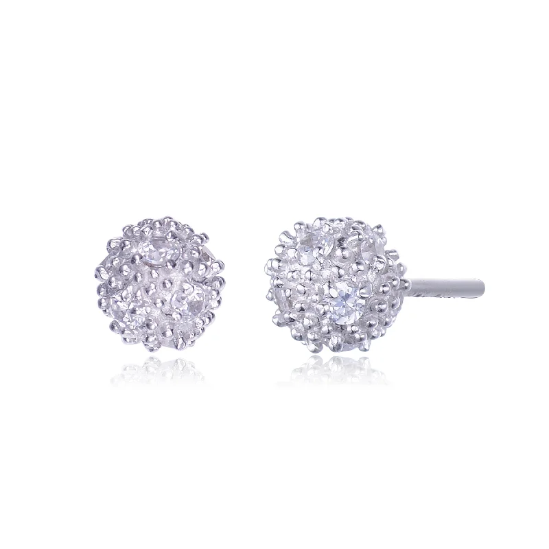 Custom birthstone earrings for women-Sterling Silver Cubic Zirconia Pave Button Earrings