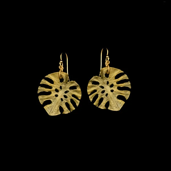 Rose gold earrings for women-Monstera Earrings -  Wire