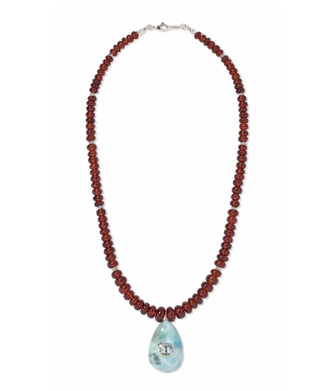 Elegant pearl necklace for women-Garnet, Larimar & Sterling Silver Pendant Necklace