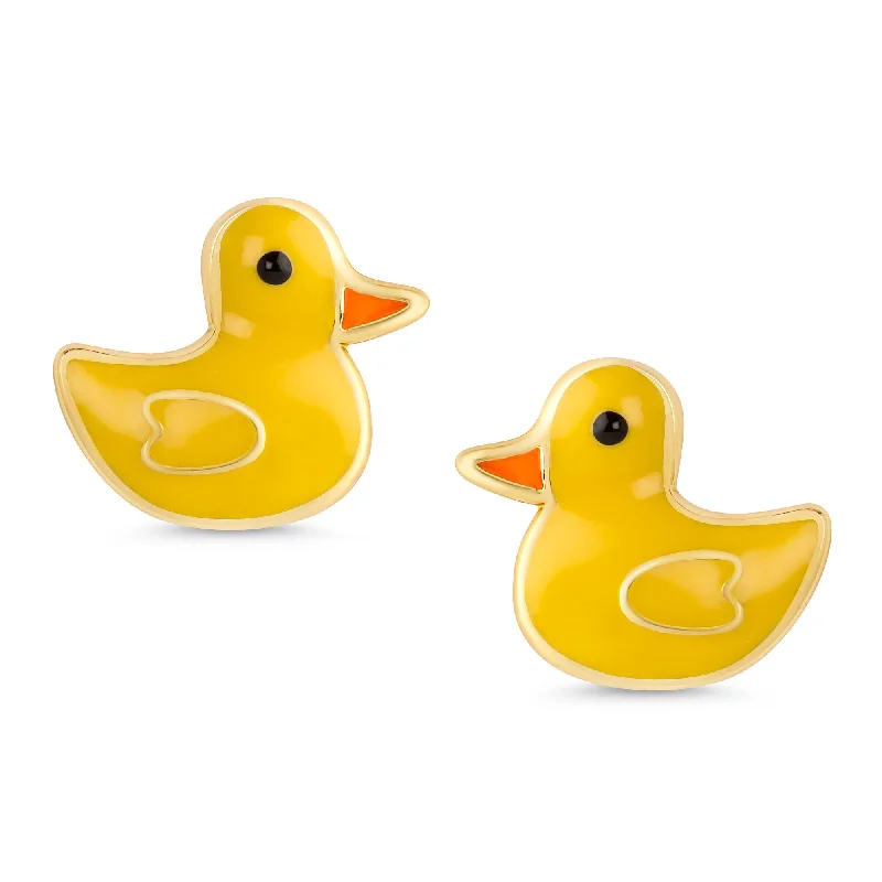 Fancy earrings for women-Yellow Duck Stud Earrings