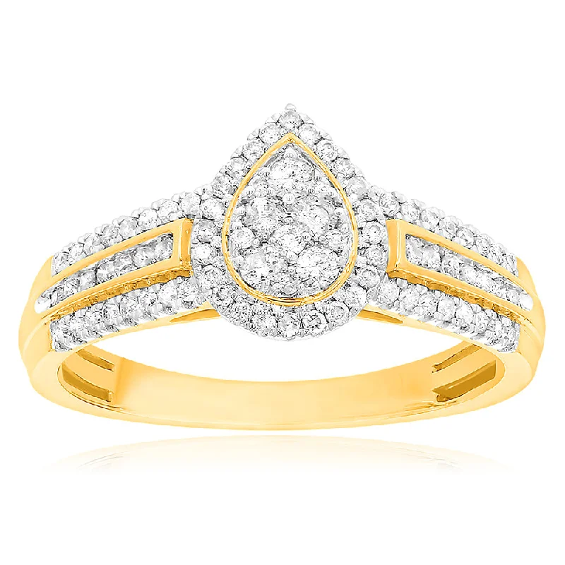 Solitaire engagement ring for women-9ct Yellow Gold Ring with 1/2 Carat of Diamonds