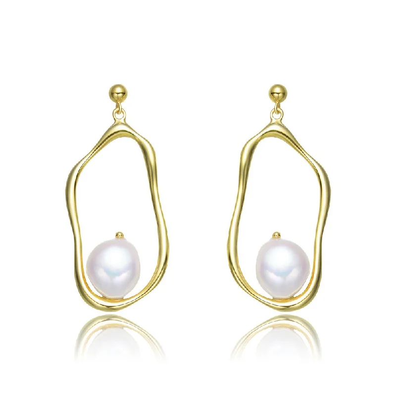 Gold hoop earrings for women-Brigitte Boho Ribbon Pearl Earrings