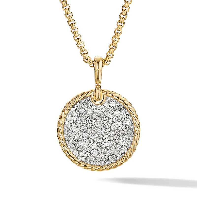 Stylish chain necklace for women-DY Elements® Disc Pendant in 18K Yellow Gold with Diamonds, 24mm