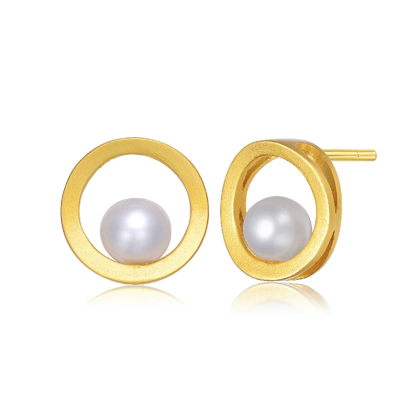 Wedding stud earrings for women-Delphine Golden Dot Pearl Earrings