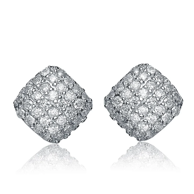 Pearl earrings for women-CZ Sterling Silver Cubic Zirconia Square Stud Earrings