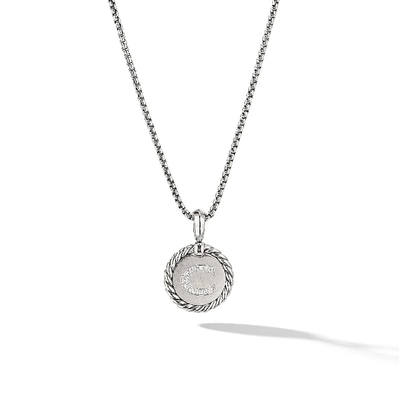 Rose gold chain necklace for women-Initial Charm Necklace in Sterling Silver with Diamond C