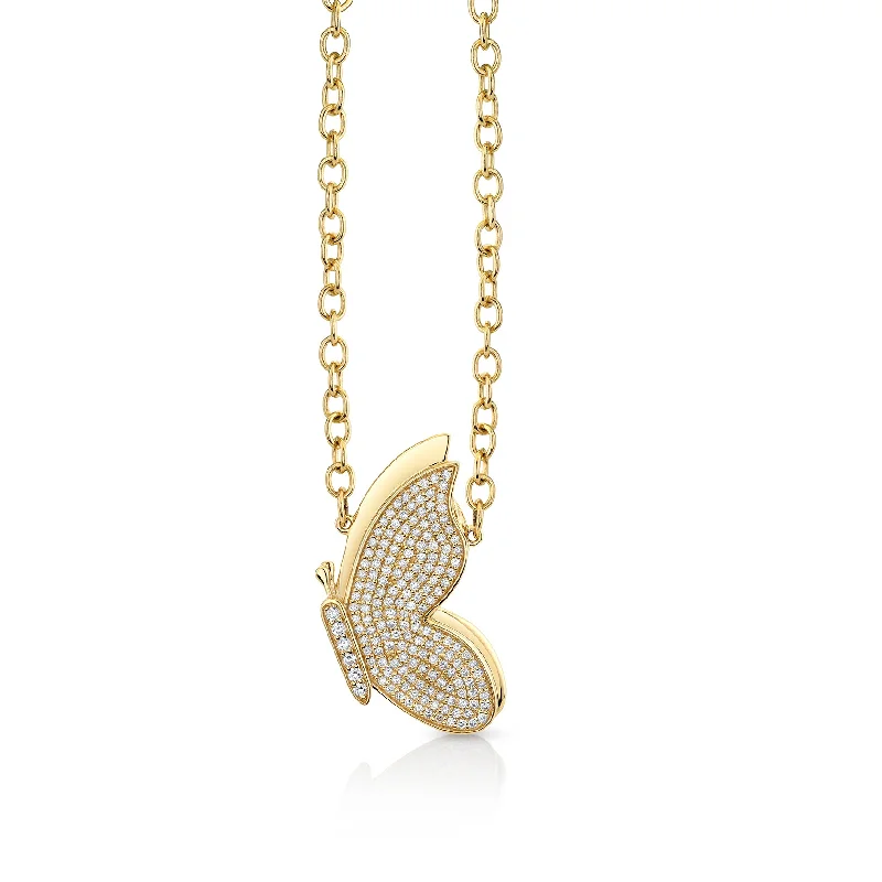 Boho necklace for women-Gold & Diamond Flying Butterfly Necklace