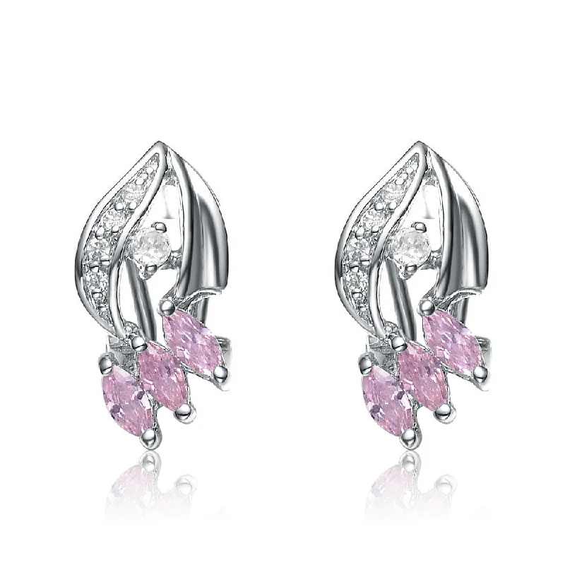 Custom design earrings for women-Sterling Silver Pink Cubic Zirconia Earrings