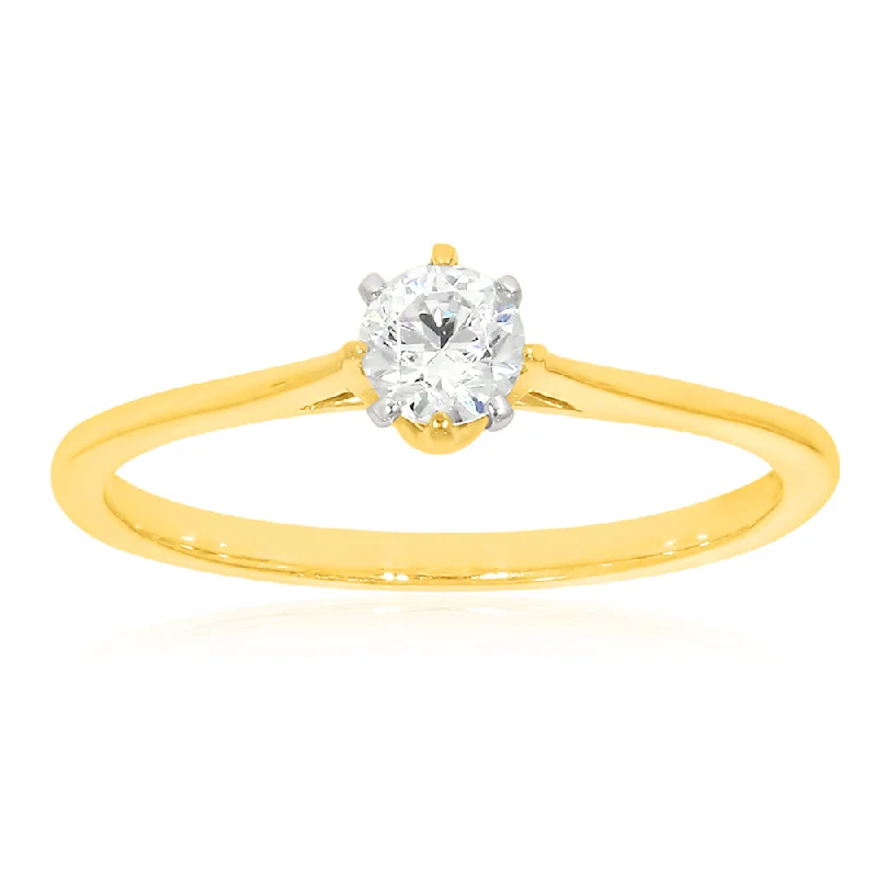 Engagement ring with pink diamond for women-9ct Yellow Gold  1/4 Carat Diamond Solitaire Ring