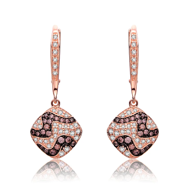 Custom birthstone earrings for women-Sterling Silver 18K Rose Gold Plating Cubic Zirconia Square Designed Earring