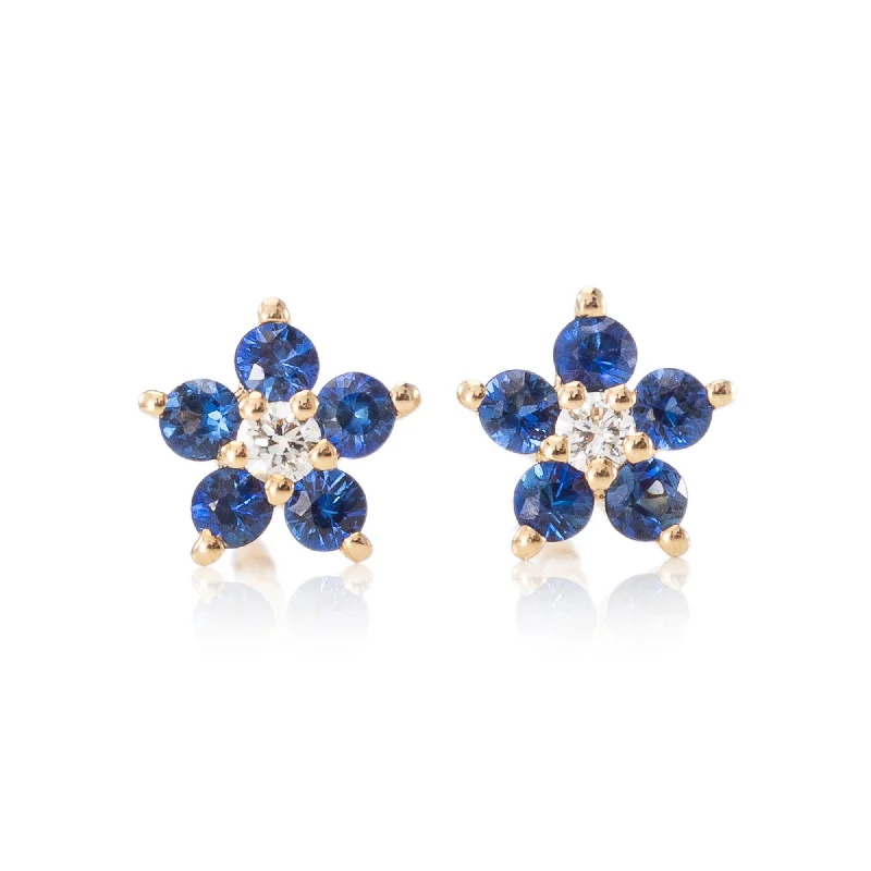 Diamond stud earrings for women-Tiny Sapphire Flower Studs