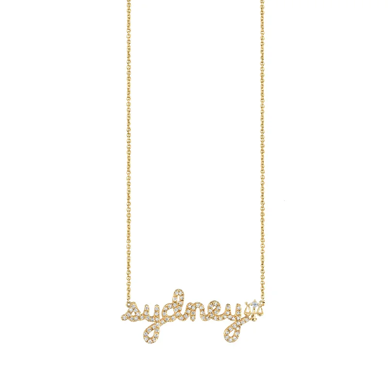 Rose gold necklace for women-Gold & Diamond Small Custom Script Libra Zodiac Necklace