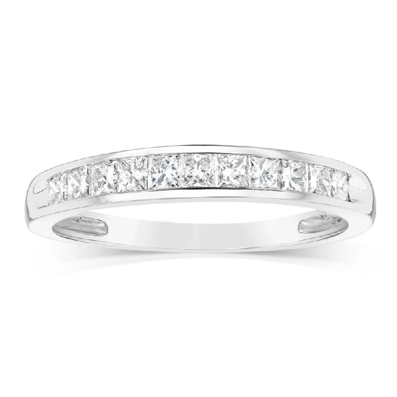 Simple and elegant engagement ring for women-10ct White Gold 0.45 Carat Diamond Eternity Ring with Princess Cut Diamonds