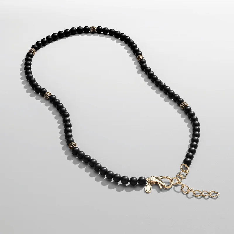 Elegant necklace for women-Matte Onyx Beaded Necklace (Gold)