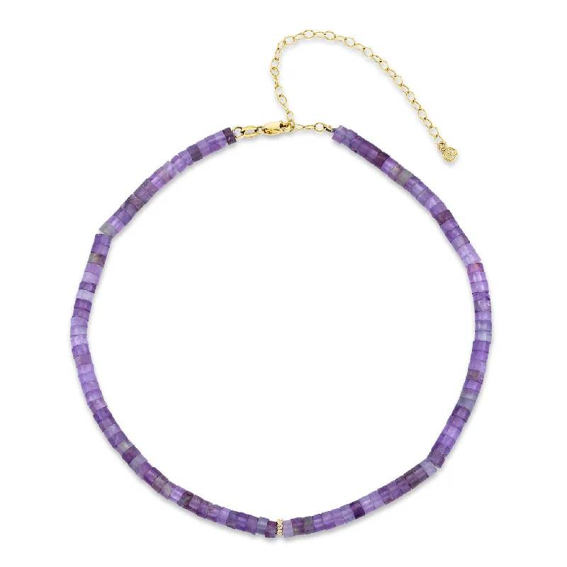 Classic pearl necklace for women-Gold & Diamond Rondelle Amethyst Heishi Necklace