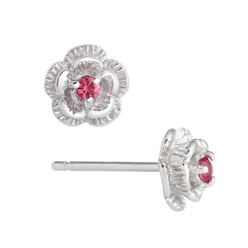 Long drop earrings for women-3D Flower CZ Stud Earrings in Sterling Silver